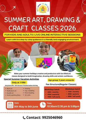 Arty hands the art classes-Summer Art Drawing and Craft Classes 2026