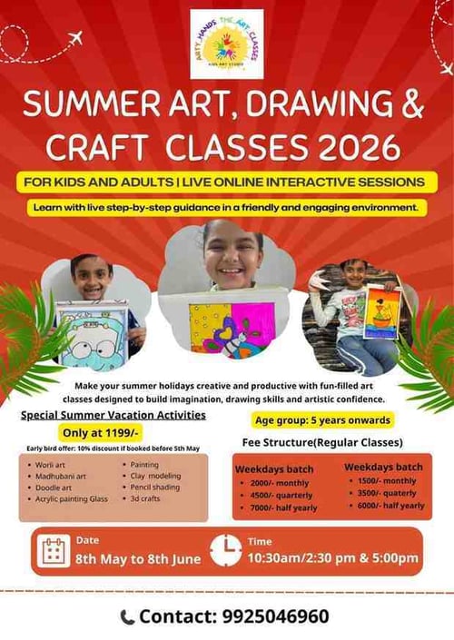 Arty hands the art classes-Summer Art Drawing and Craft Classes 2026