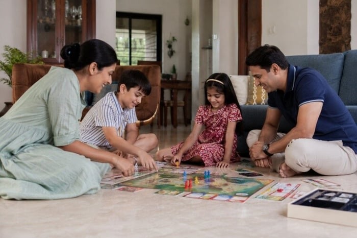 Board games during family time