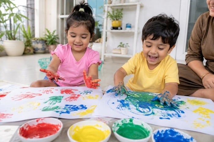 Finger painting with homemade paint