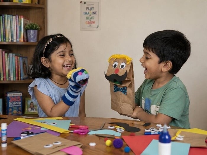 Paper bag and sock puppets