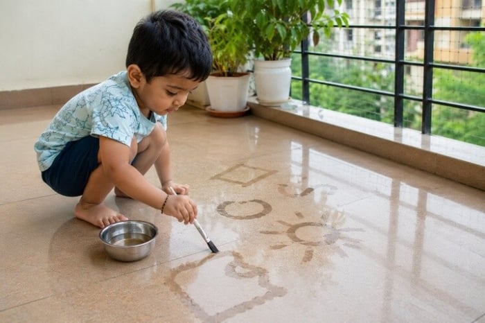 Water painting on the balcony floor