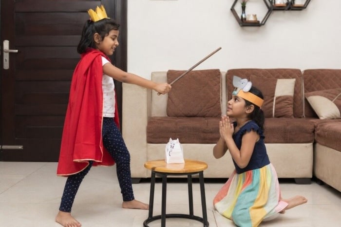 Acting out a story with simple props