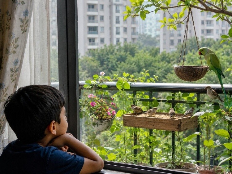 Balcony bird feeding