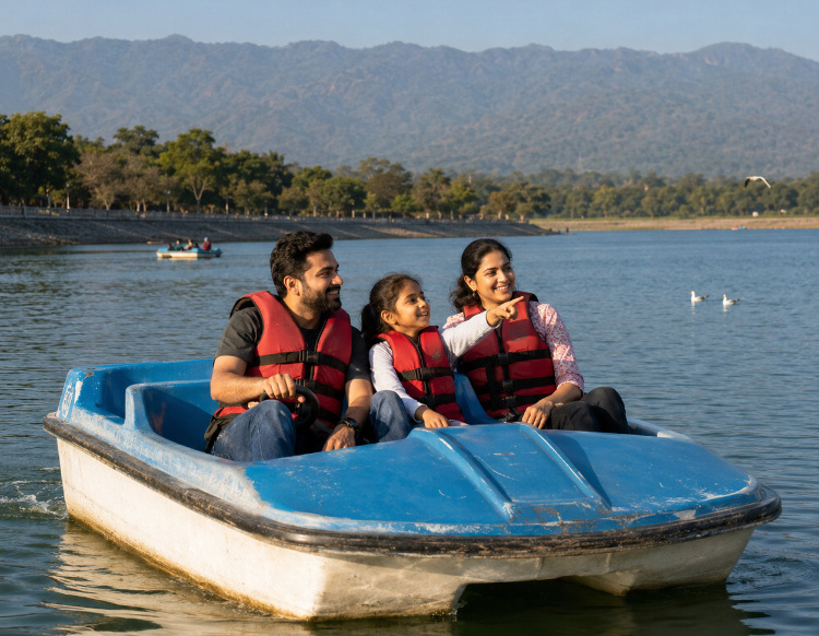 Family boating on Sukhna Lake