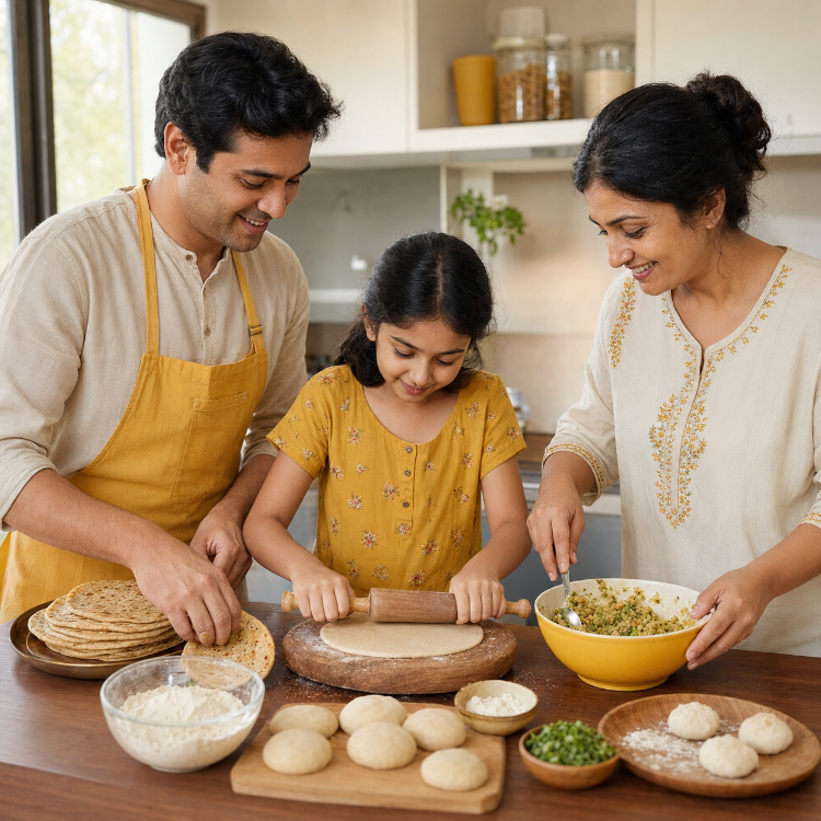 Family cooking together