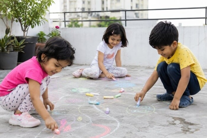 Chalk on the floor or terrace