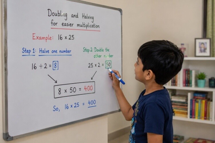 Doubling and halving for easier multiplication