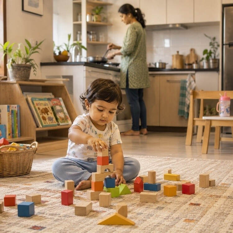 Parent cooks visibly