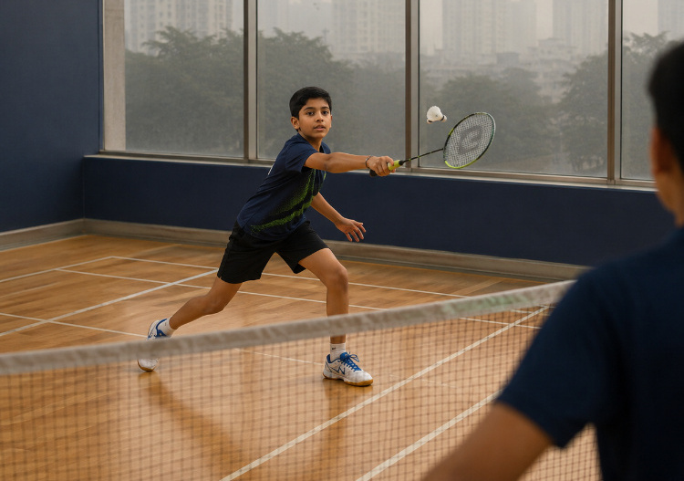 Playing indoor badminton Game