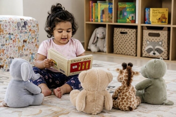 Picture book reading to toys