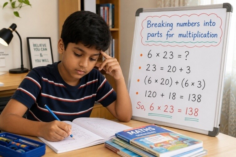 Breaking numbers into parts for multiplication