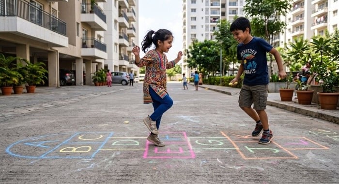 Chalk hopscotch with letters