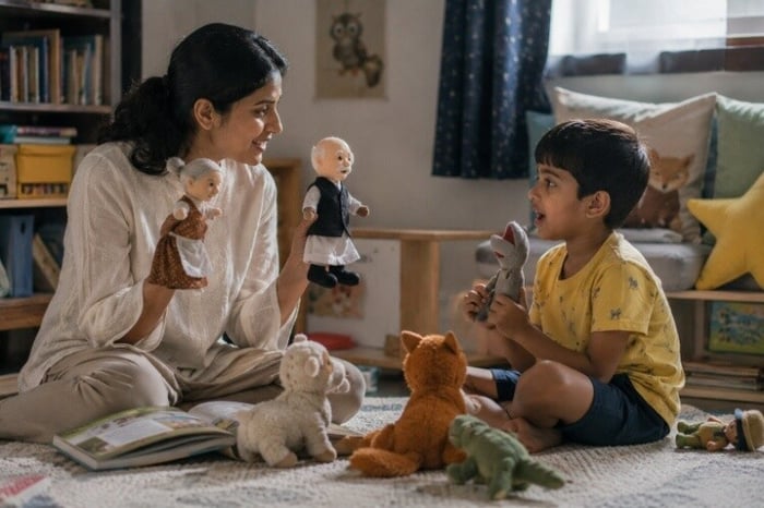 Puppet or toy-based storytelling 