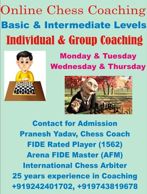 Online chess coaching-Basic & Intermediate Levels