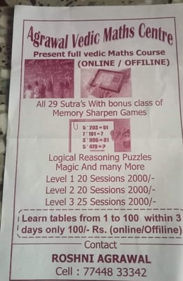 Agrawal Vedic Maths Centre-Vedic Maths Course