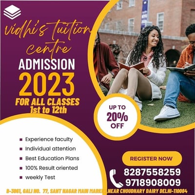 Vidhi Tuition Centre-ADMISSION FOR CLASSES Ist to 12th