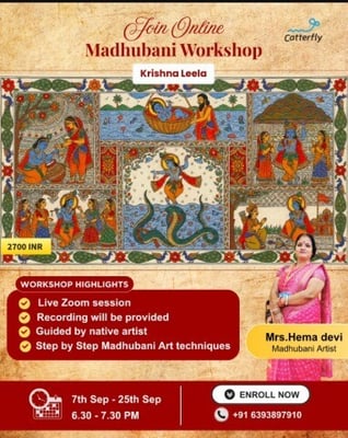 Catterfly Art and Culture-Krishna Leela Live Online Madhubani Art Workshop