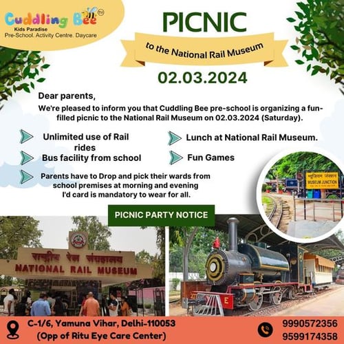 Cuddling Bee Preschool-Picnic to the National Rail Museum