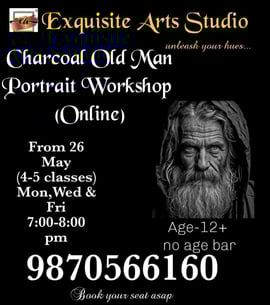 Exquisite Art n Craft Classes  -  Charcoal Old Man Portrait Workshop