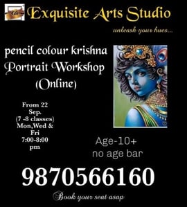Exquisite Art n Craft Classes -  Pencil Colour Krishna Portrait Workshop