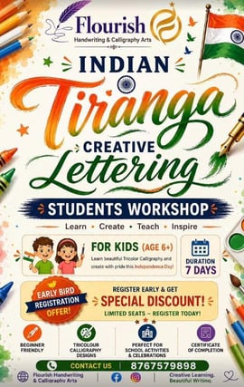 Flourish handwriting & calligraphy arts-Indian Tiranga Creative Lettering Workshop for Kids