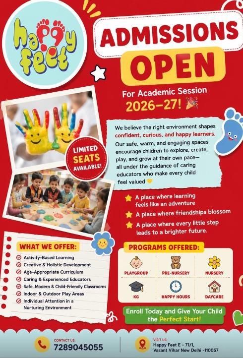 Happy Feet Play Schoo-Admissions Open for 2026-27