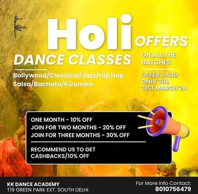 KK DANCE-Holi Offers On Dance Classes All The Batches