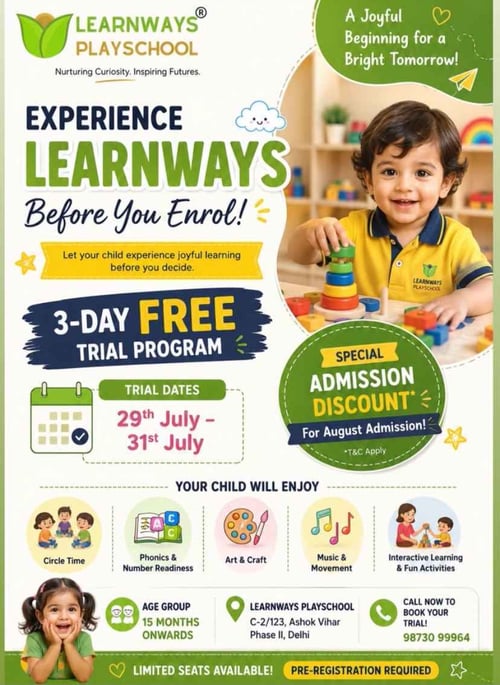 Learn Ways Play School-3 Days Free Preschool Trial Program
