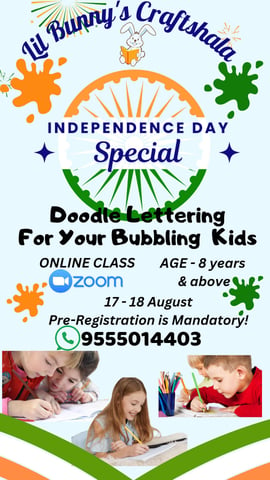 Lil Bunnys Play School and Daycare-Doodle lettering for your bubbling kids (Independence day special)