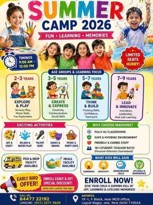 Makoons pre school Summer Camp 2026 (Lajpat Nagar)