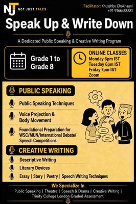 Not Just Tales-Speak Up and Write Down Public Speaking and Creative Writing Classes for Kids