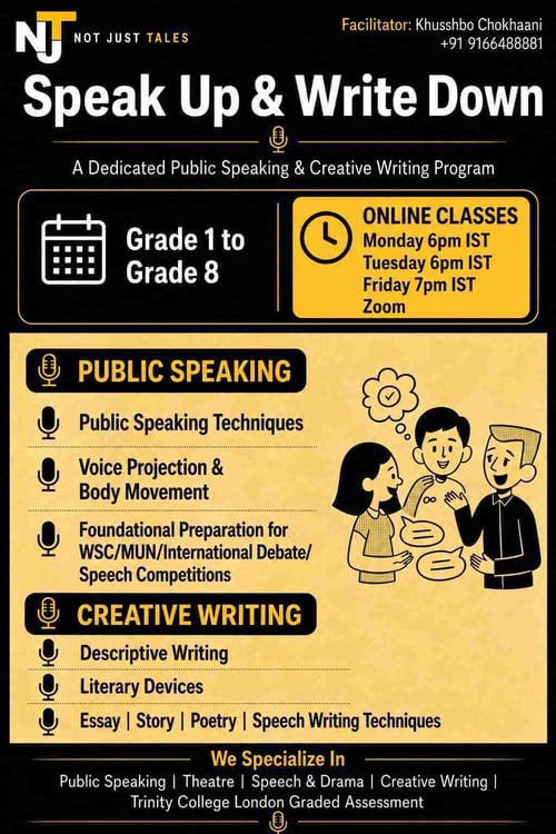 Not Just Tales-Speak Up and Write Down Public Speaking and Creative Writing Classes for Kids