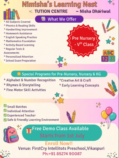 Nimisha's Learning Nest Tuition Centre- Pre Nursery to Class V