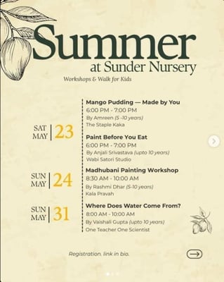 Sunder Nursery Park-Summer Workshops for Kids