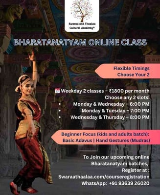Swaraa and Thaalaa Cultural Academy-Online Bharatanatyam Classes