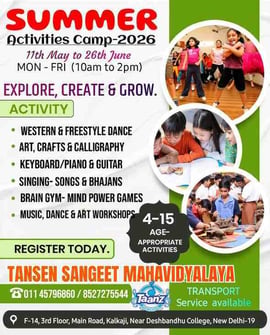 Tansen Sangeet Mahavidyalaya-Summer Activities Camp 2026 (kalkaji)