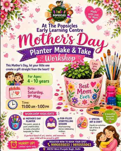 The Popsicles Early Learning Centre-Mothers Day Planter Make and Take Workshop for Kids