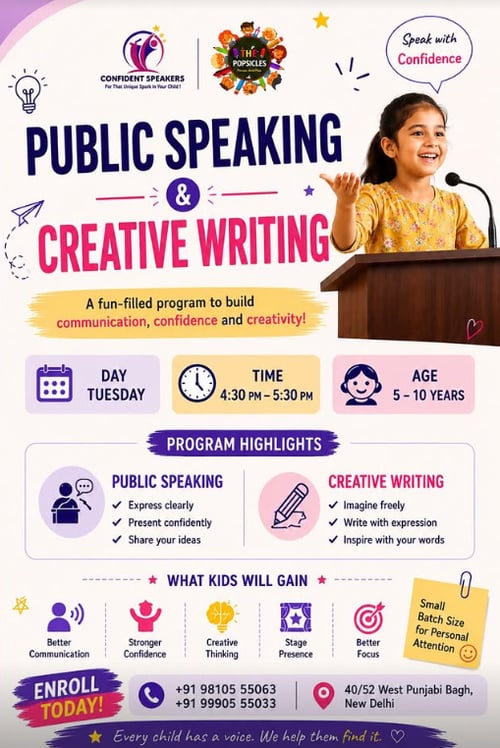 The Popsicles Early Learning Centre-Public Speaking and Creative Writing for Kids