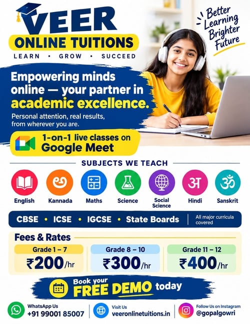 VEER ONLINE TUITIONS-Personalised Online Tuition for Classes