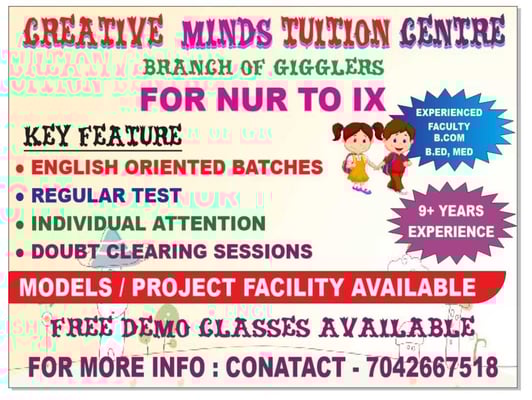 Creative Minds Tuition Centre: Tuition Classes Nursery to IX