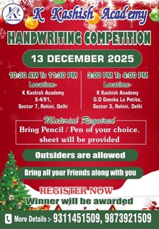 K KASHISH ACADEMY-Handwriting Competition