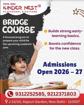 KinderNest Play School-Bridge Course Admissions Open 2026-27