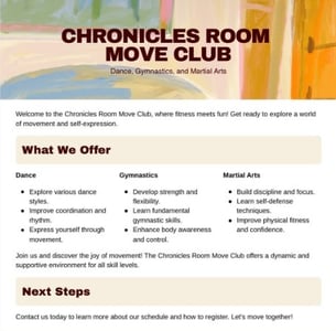 Chronicles Room-Fitness Program for Kids