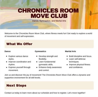 Chronicles Room-Fitness Program for Kids