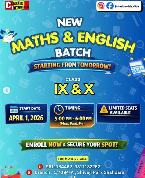 Classic Tutorials-Maths and English Batch