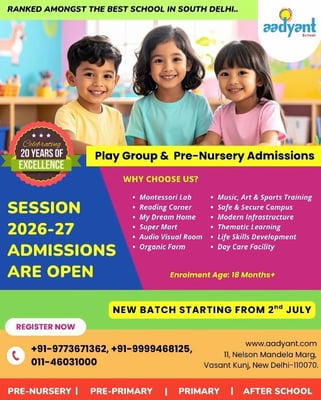 Aadyant School-Admissions Open 2026–27