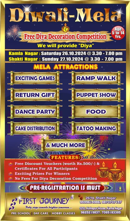 First Journey Play School and Day Care-Diwali Mela & Free Diya Decoration Competition