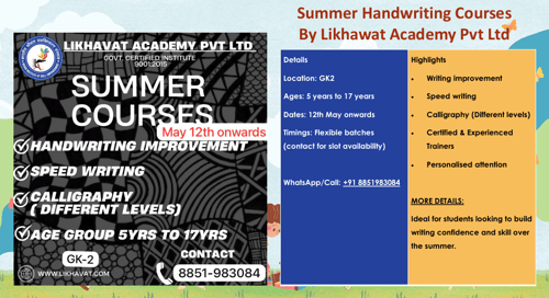 Likhavat Academy Pvt Ltd-Summer Handwriting Courses