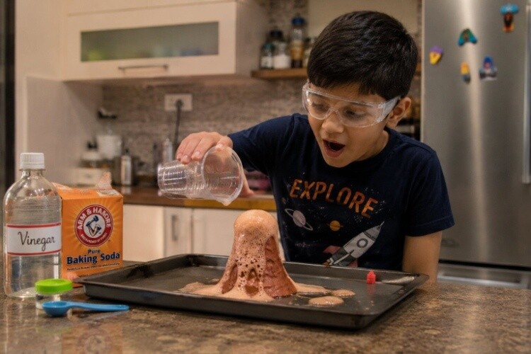 Baking soda and vinegar volcano